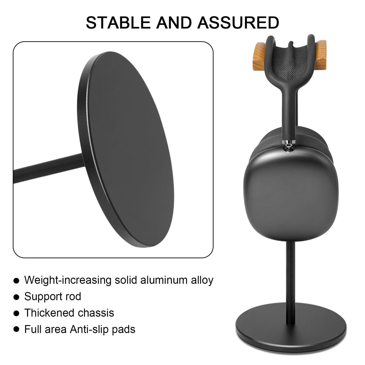 GGVOEARS headphone stand fits most headphones for versatile use.