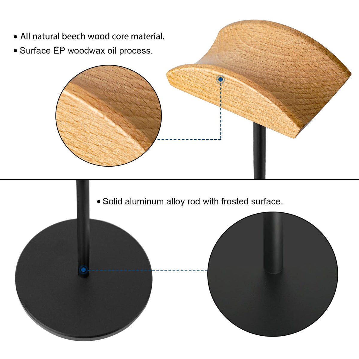 GGVOEARS headphone stand with thickened base enhances anti-slip stability.