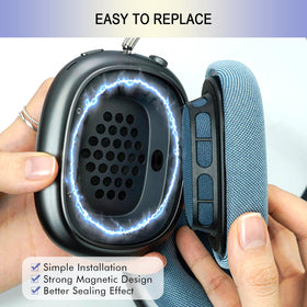 G GVOEARS magnetic design enables quick, secure installation on AirPods Max
