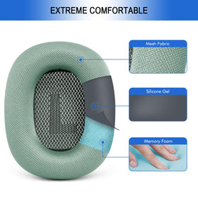 G GVOEARS memory foam cushions, green, creating a better ear seal for quieter listening.