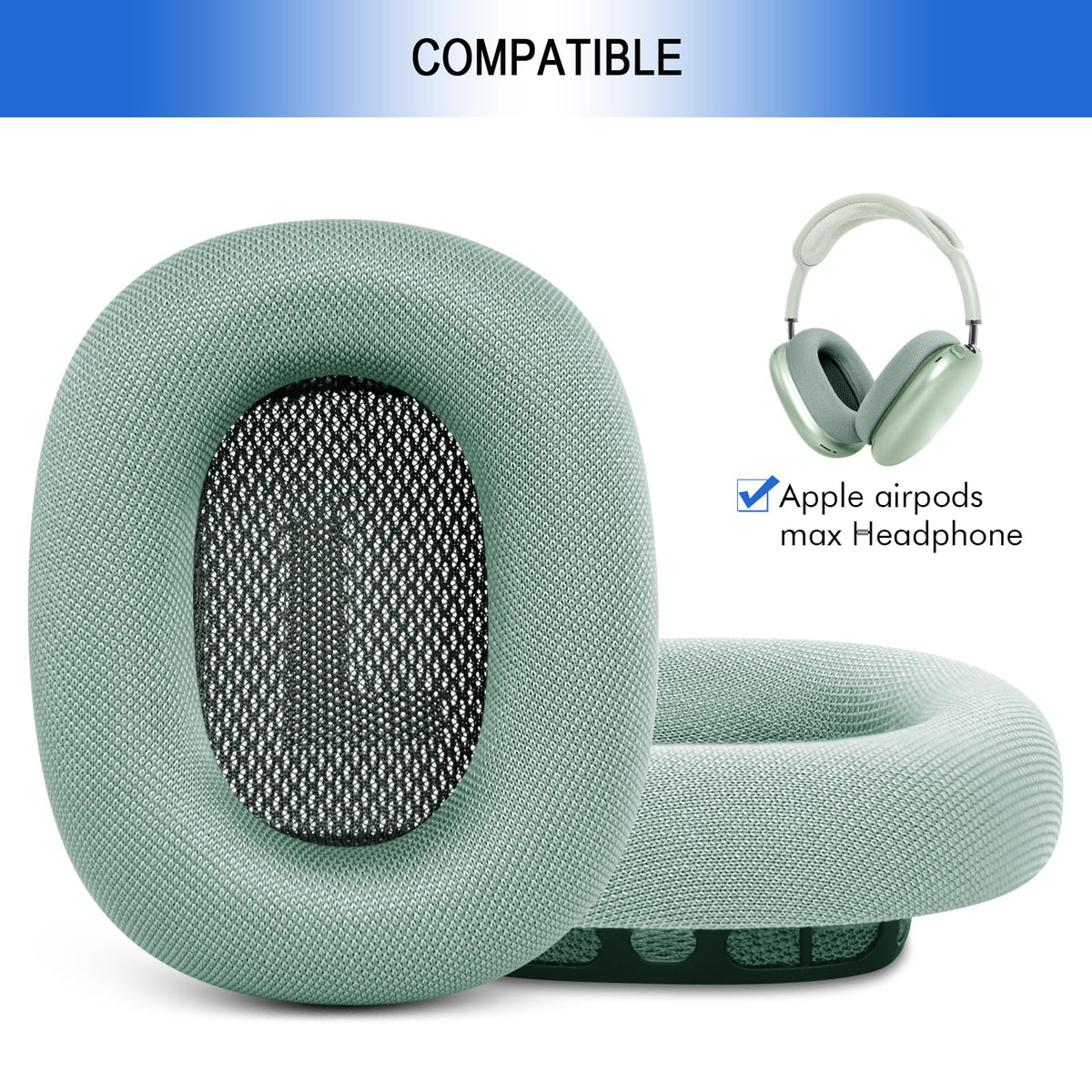G GVOEARS mesh fabric earcups in green, durable cover supporting long listening sessions.