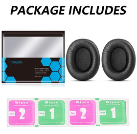 G GVOEARS packaging shows two earpads and wipes for quick refresh.