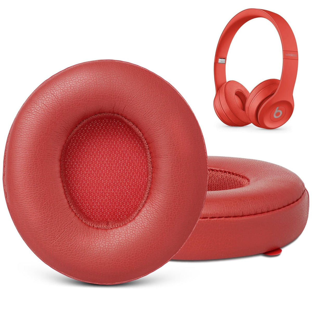 G GVOEARS Solo3 earpads front view in red showing the look and fit
