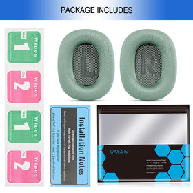 G GVOEARS unboxing visuals, green cushions upgrade for AirPods Max.