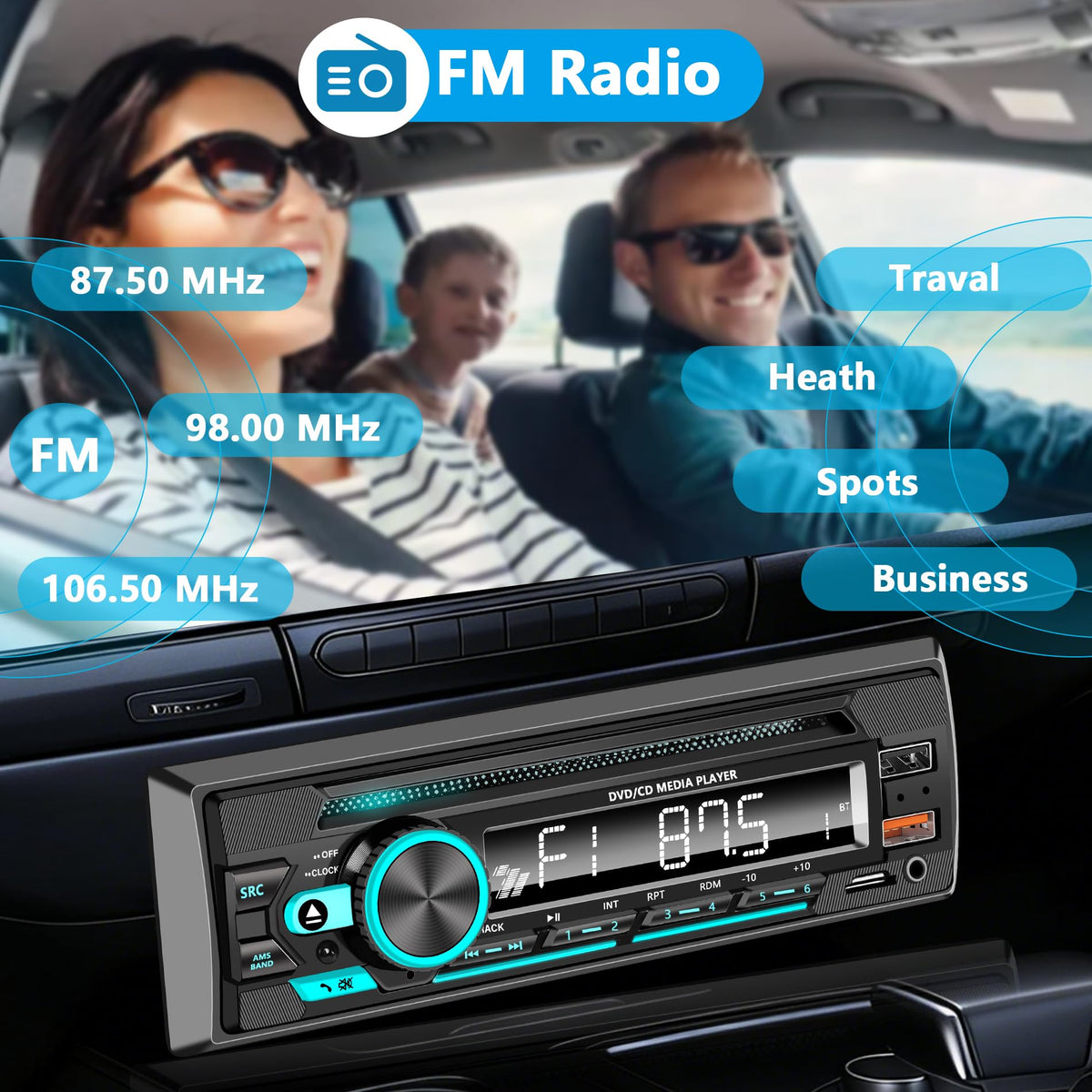 GHIOPMZ FM radio with 18 presets for customized listening.