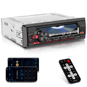 GHIOPMZ single-din stereo with Bluetooth display for hands-free calls and streaming.