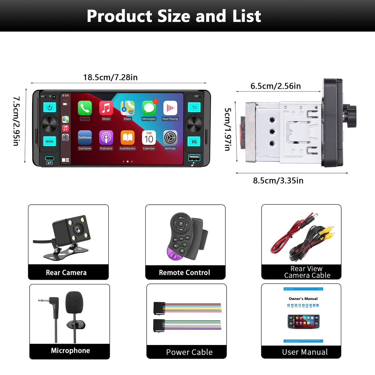 GHIOPMZ single-DIN size comparison with ruler, confirms proper fit dimensions