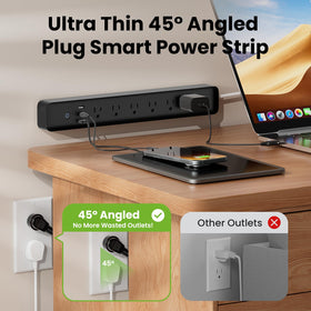 GHome Smart beside desk powering monitor and chargers for efficient workspace