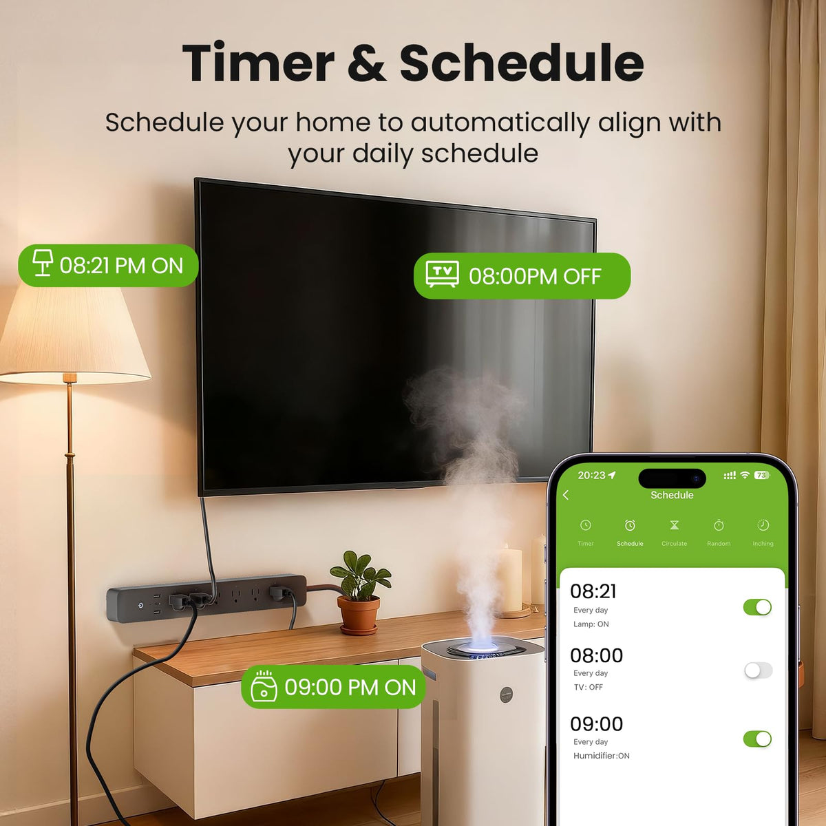 GHome Smart app energy monitor screen showing consumption tracking and savings