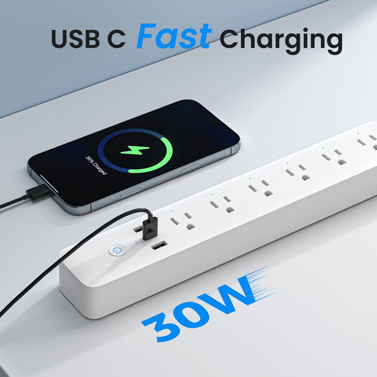 GHome Smart angled flat plug fitting behind furniture for space-saving placement
