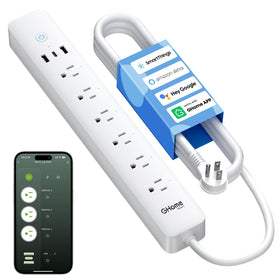 GHome Smart front view showing six outlets and three USB ports for versatile control
