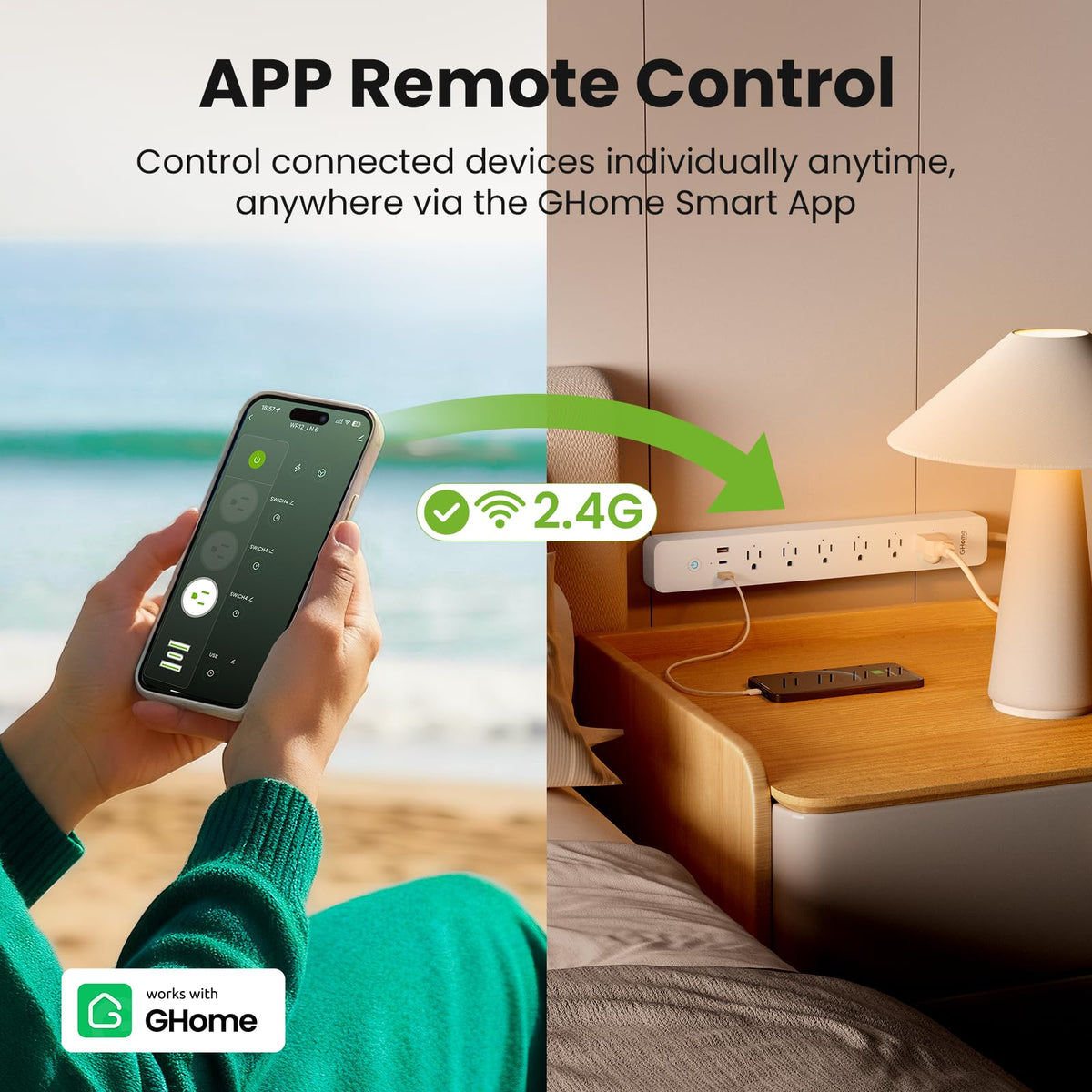 GHome Smart USB ports detail highlighting 30W fast charging convenience