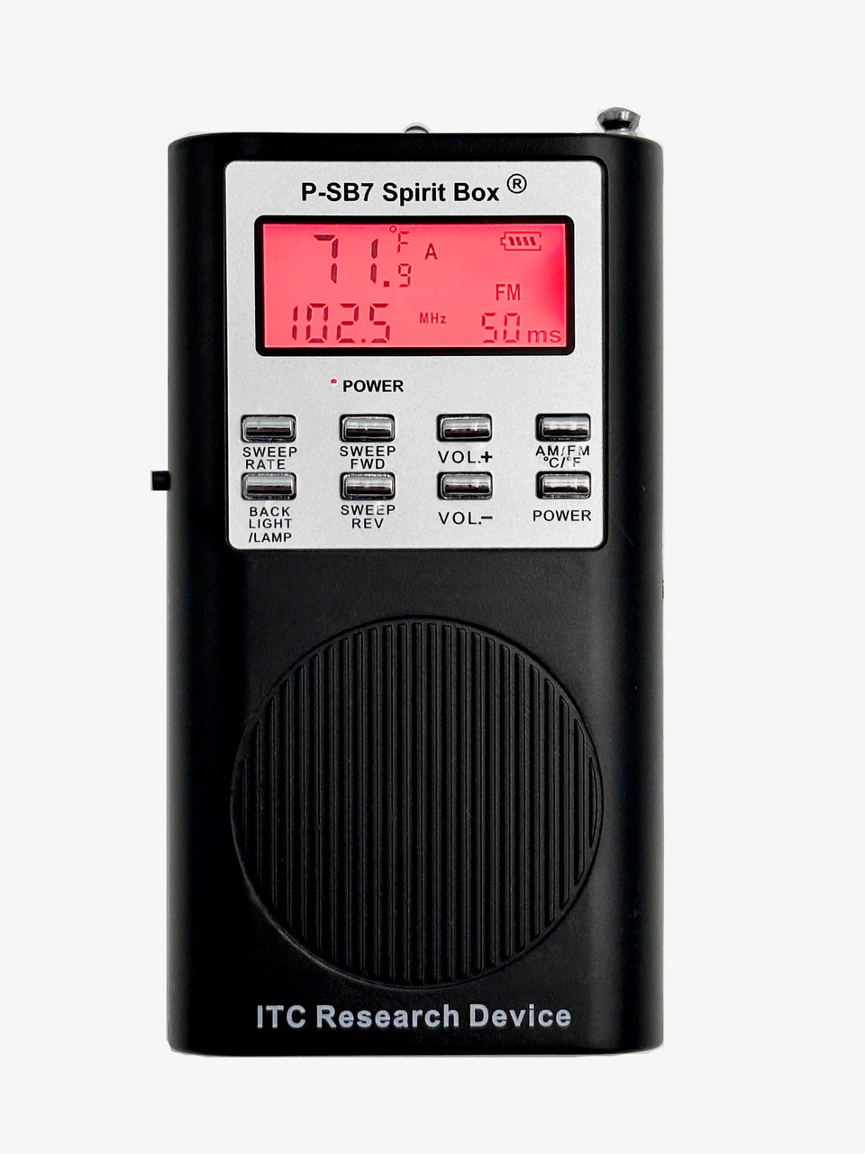 GhostStop P-SB7 Spirit Box front view for night investigations