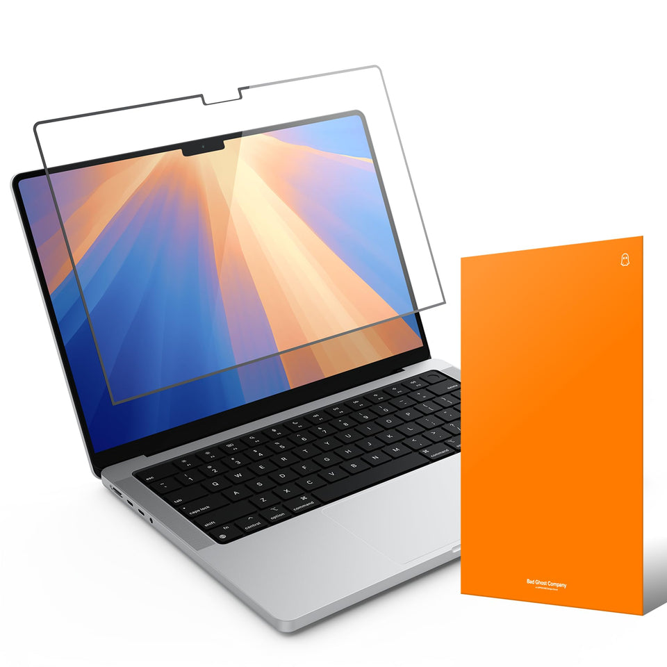 GhostView clear screen protector on a 2021 MacBook Pro preserves clarity while guarding from smudges.
