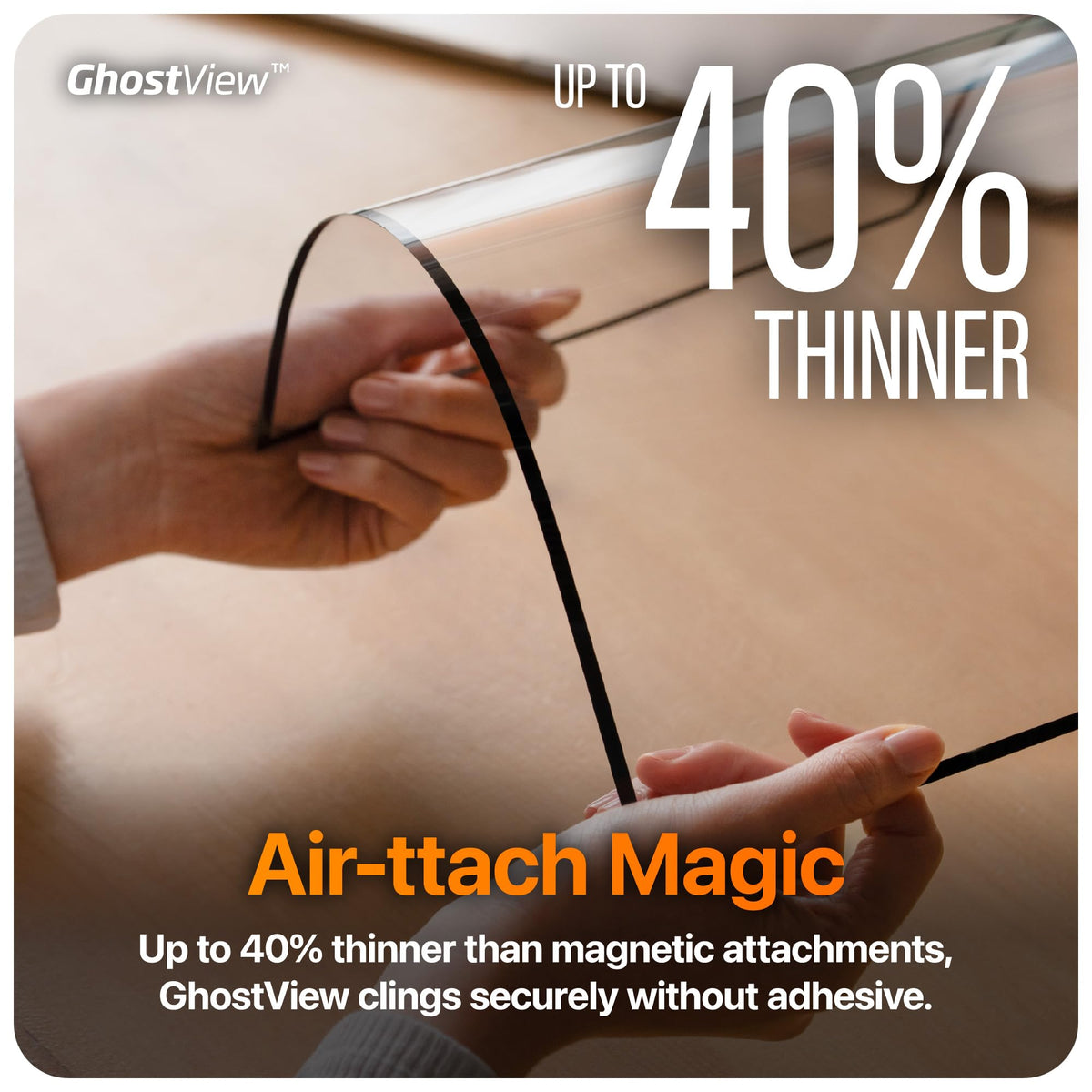 GHOSTVIEW non-magnetic attachment on MacBook screen preserves closing hinge