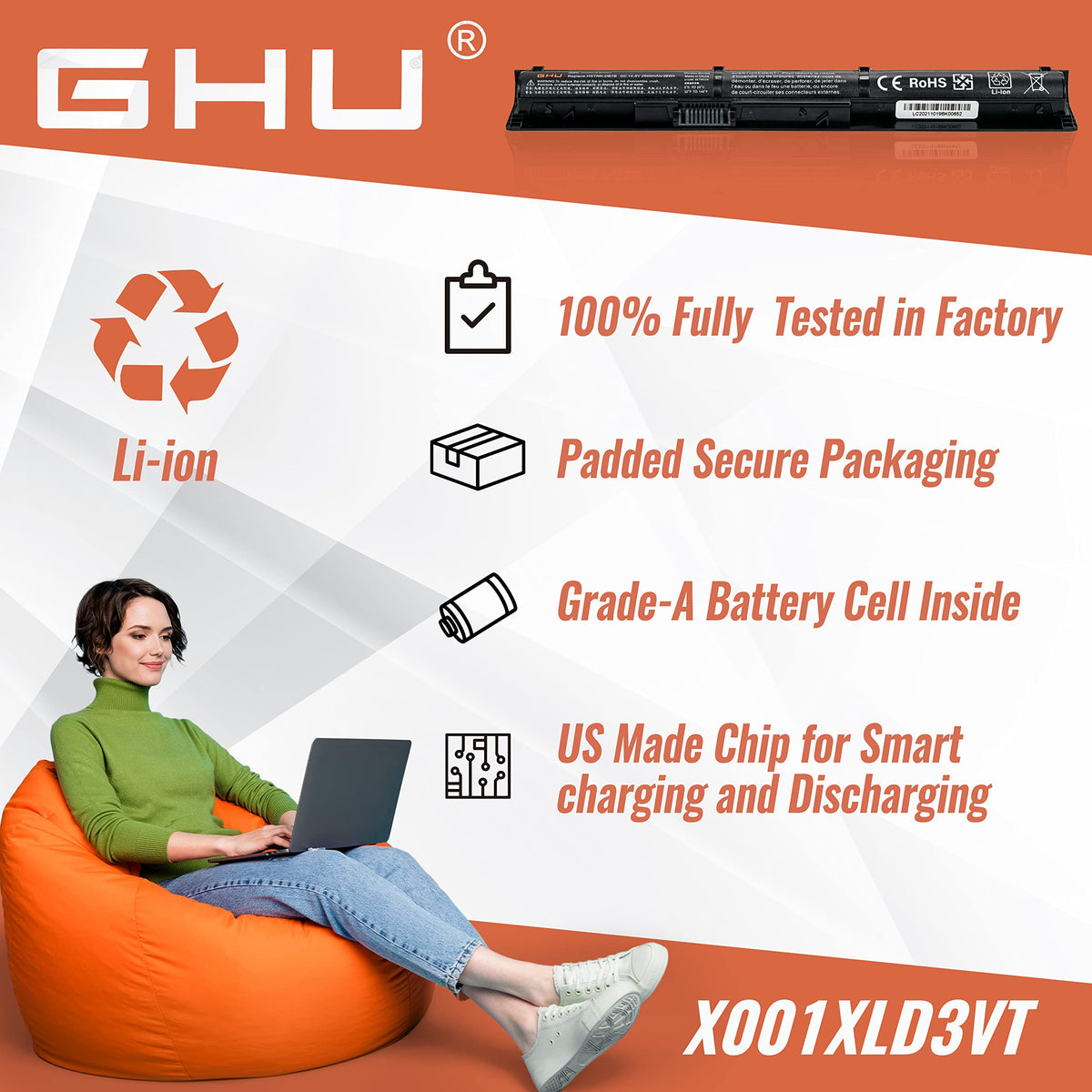GHU 805294-001 replacement battery for ProBook family supports easy swap.