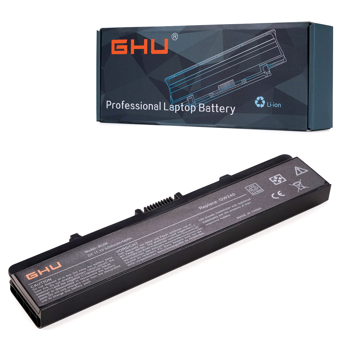 GHU front view of replacement battery showing connector and fit benefits