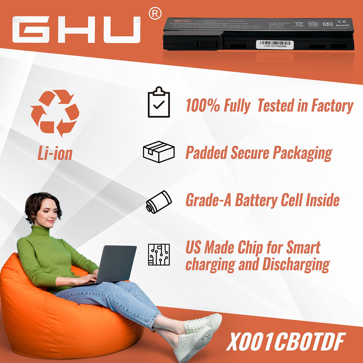 GHU CC06 battery designed for 500+ recharge cycles and long-term reliability.