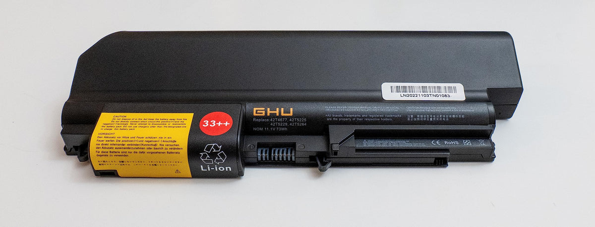 GHU battery installed in a ThinkPad T400 showing proper fit and immediate restoration of mobile productivity