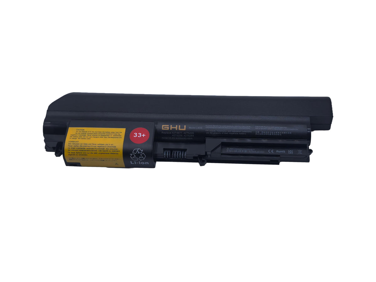 GHU 48Wh battery back view shows secure fit for Lenovo ThinkPad T400 replacement.