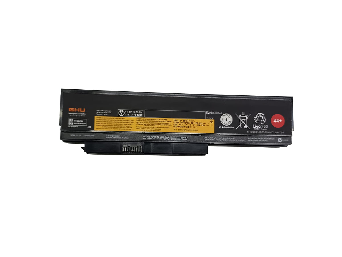 GHU branded battery label closeup highlighting compatible part numbers