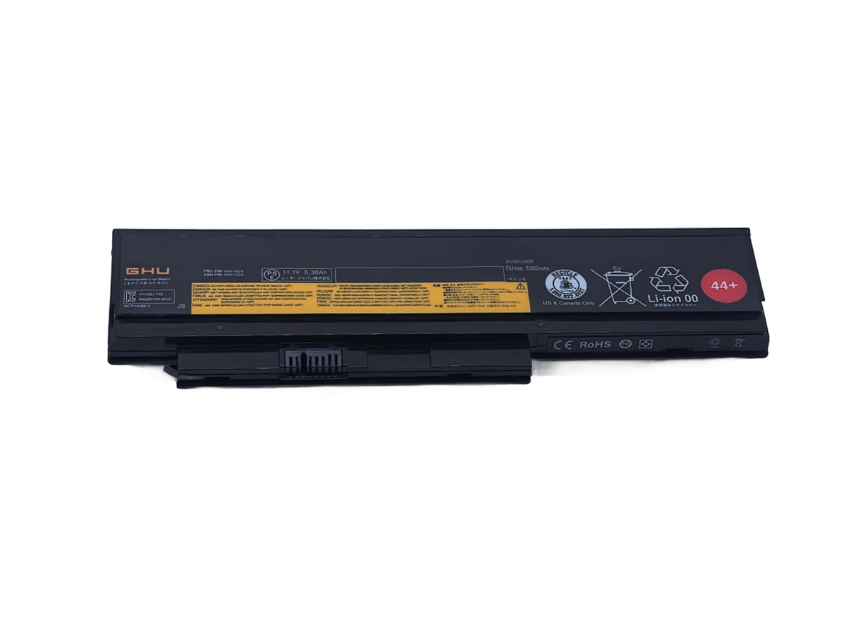 GHU battery label close-up showing model and safety information