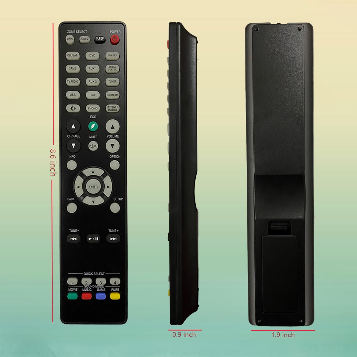 GHUST Denon remote, compact design in use, easy storage