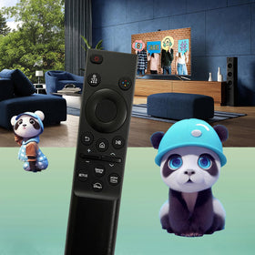 GHUST remote beside a smartphone for scale showing compact, space-saving size