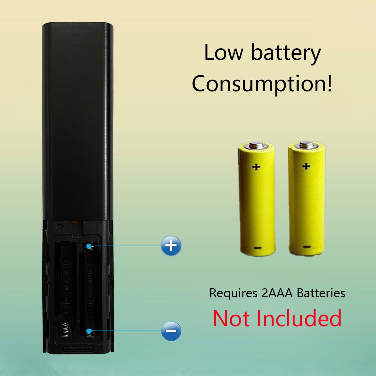 GHUST remote in front of Samsung TV illustrating immediate out-of-box compatibility