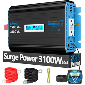 Giandel 1500W pure sine inverter front view powering AC devices on the go