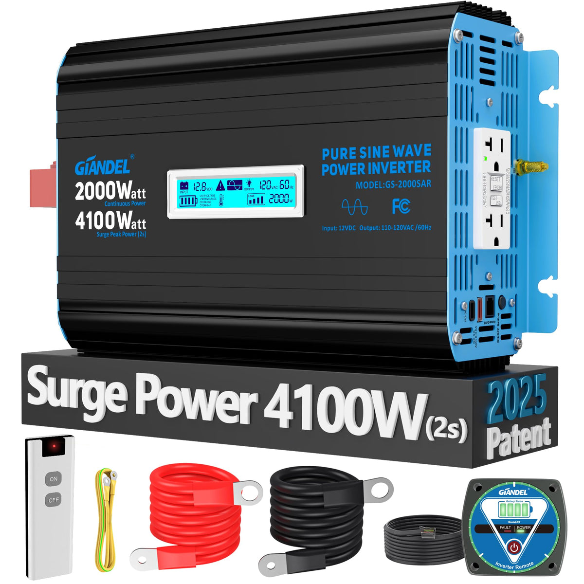 Giandel inverter front view in a compact housing for RVs and off-grid power.