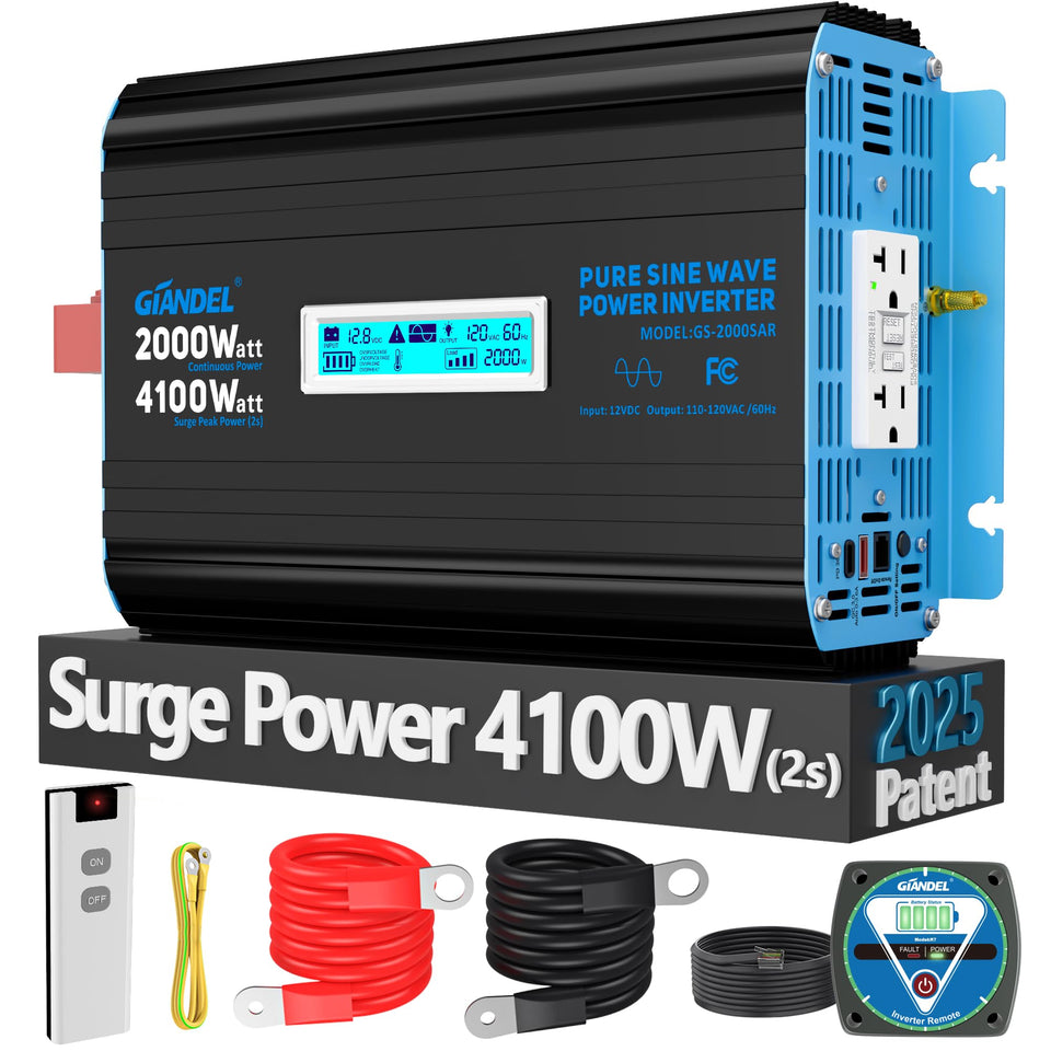 Giandel inverter front view in a compact housing for RVs and off-grid power.