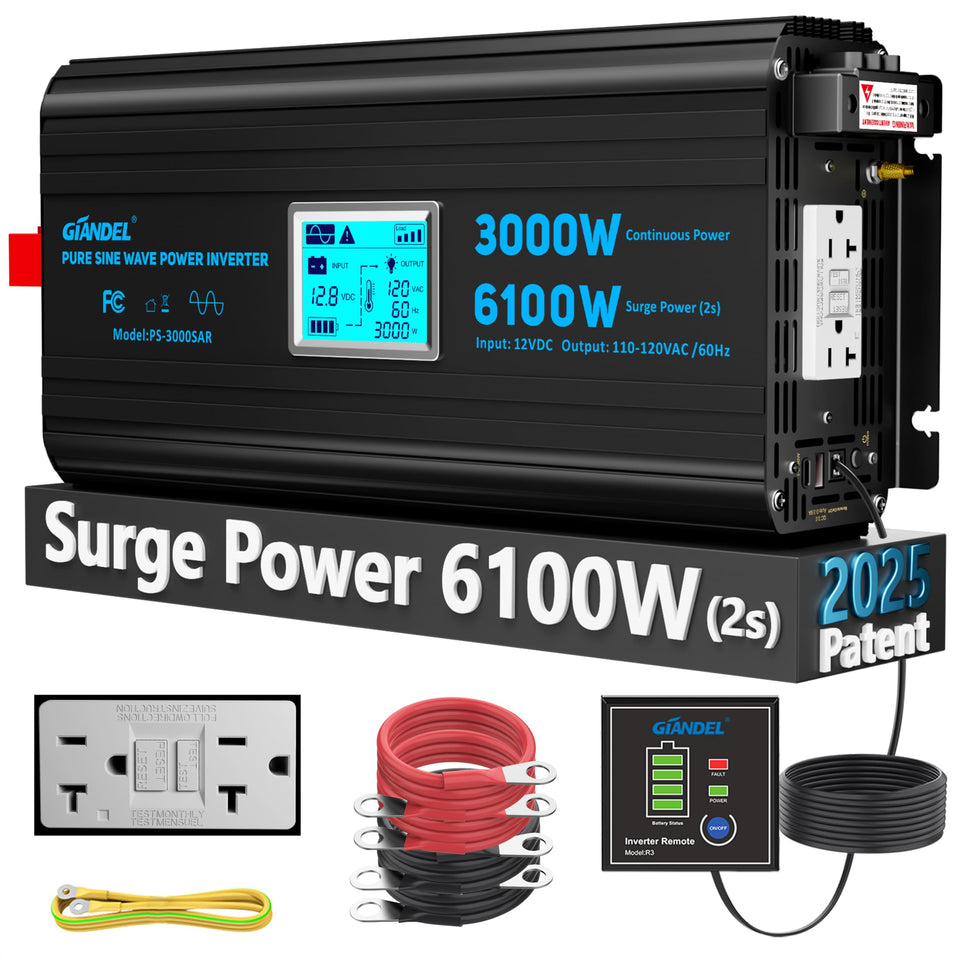 Giandel 3000W pure sine inverter front view for reliable RV power.