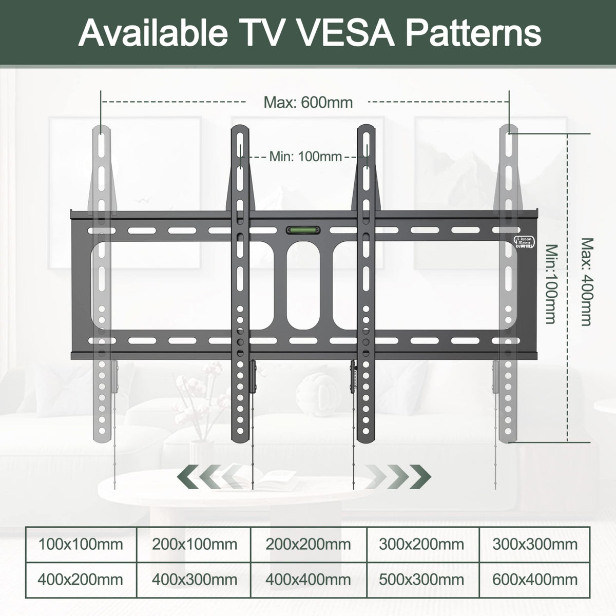 Gibbon Mounts comparison of 32" to 70" TVs to show supported sizes and scale