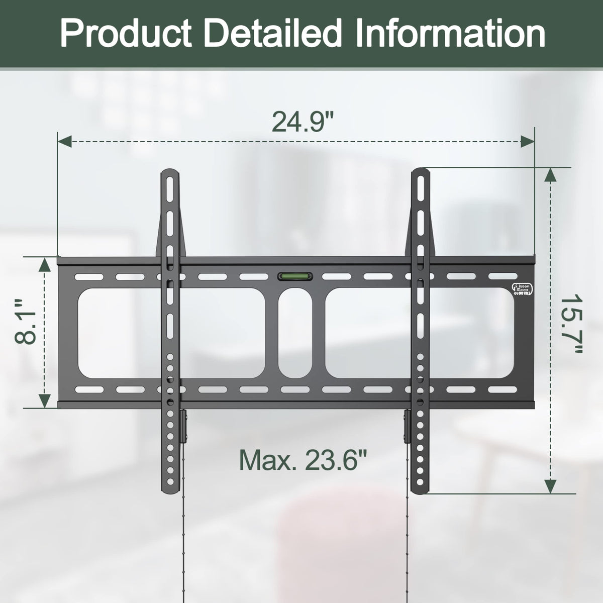 Gibbon Mounts pull-down locking strap detail for quick, secure TV attachment