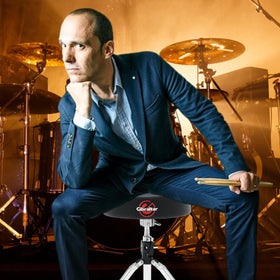 Gibraltar 9608 drum throne featuring double-braced base for stable stage or studio sessions.