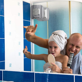 Gideon shower speaker with 10 hours playtime, long-lasting music in showers.