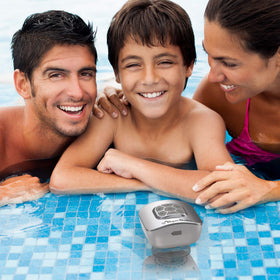Gideon shower speaker portable bluetooth facilitates wireless listening on the go.