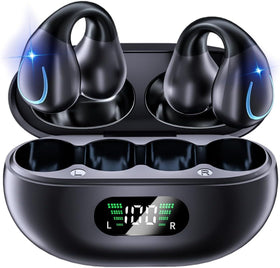 gidosha front view of charging case and earbuds showing travel-ready convenience