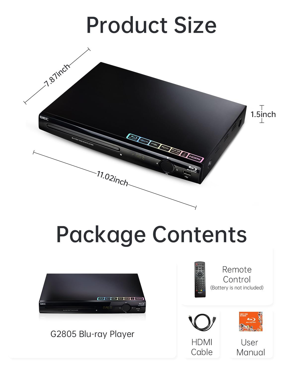 GIEC Blu Ray Player Region A compatibility for Blu-ray discs.