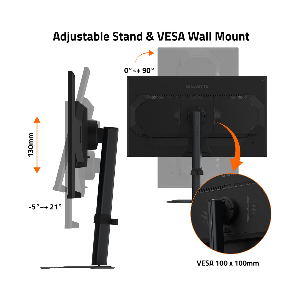 GIGABYTE G25F2A height and tilt adjustments tailor your viewing angle.