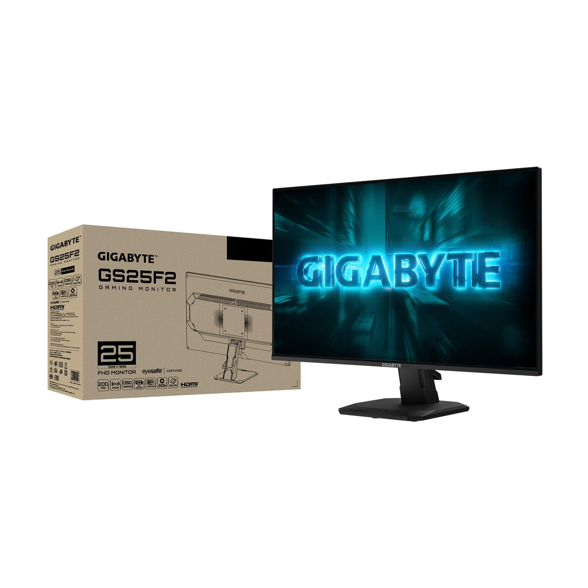 GIGABYTE GS25F2A bezel close-up, premium build quality