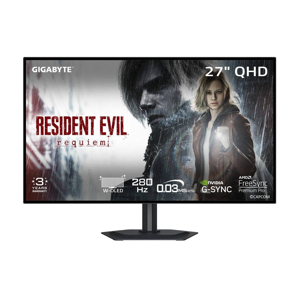 GIGABYTE MO27Q28GR WOLED panel delivers vibrant color for immersive gaming.
