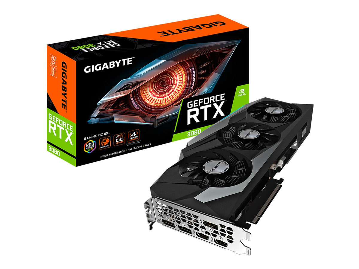 GIGABYTE RTX 3080 Gaming OC 10G Rev2 front view for high-performance gaming.
