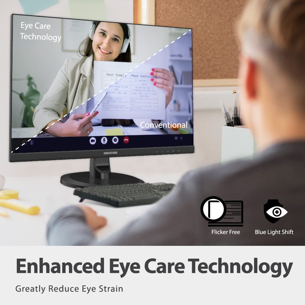 Gigastone 27-inch IPS monitor side view highlighting slim profile and tilt