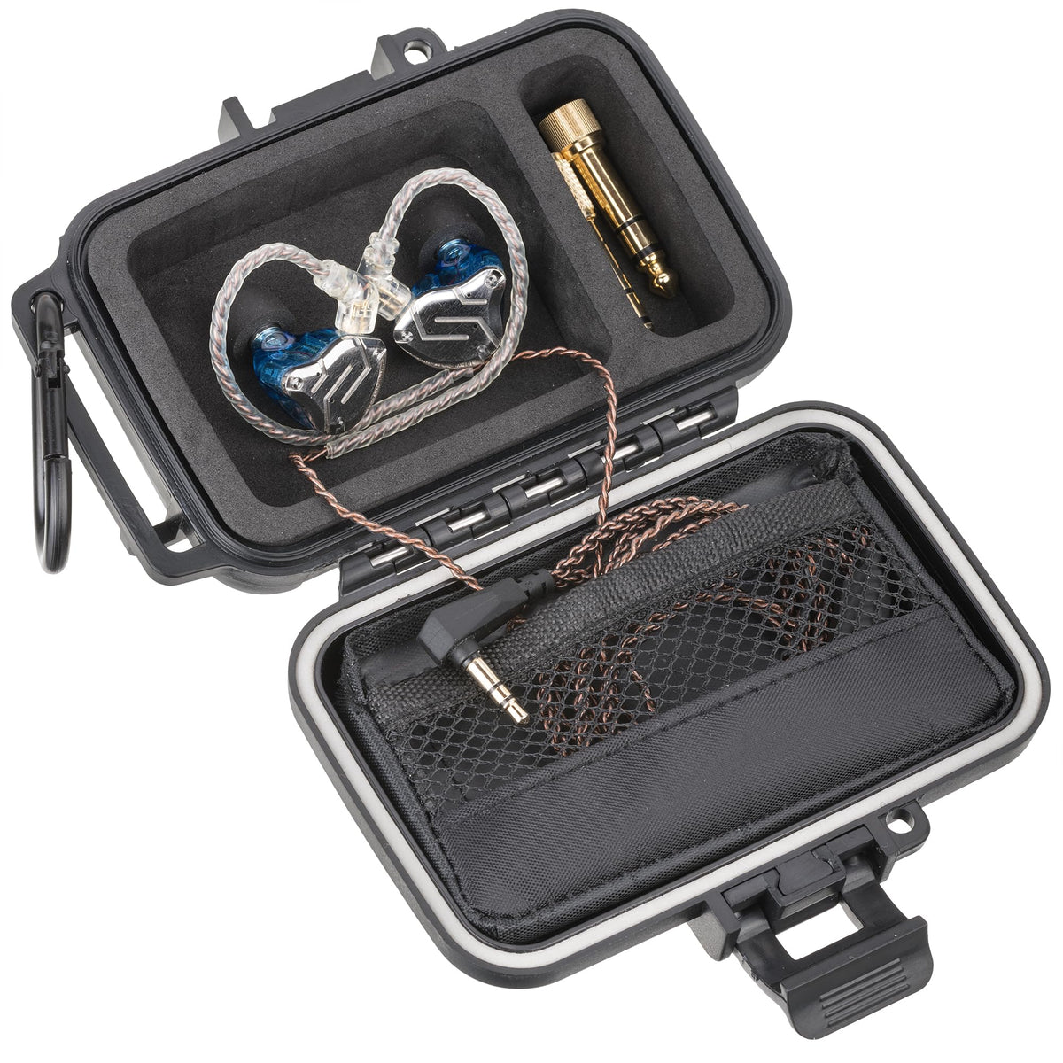 Gigcase IEM case small, water sealed exterior protects against moisture.