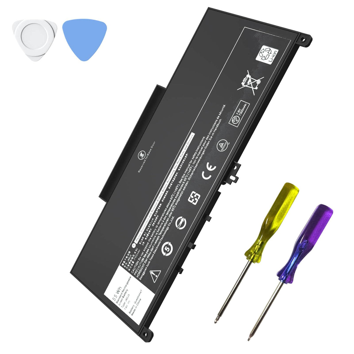 Gihebac J60J5 55Wh battery for Dell Latitude E7470/E7270, front view showing compact form