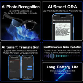 Giinova 800W AI glasses with photochromic lenses for adaptive outdoor use.