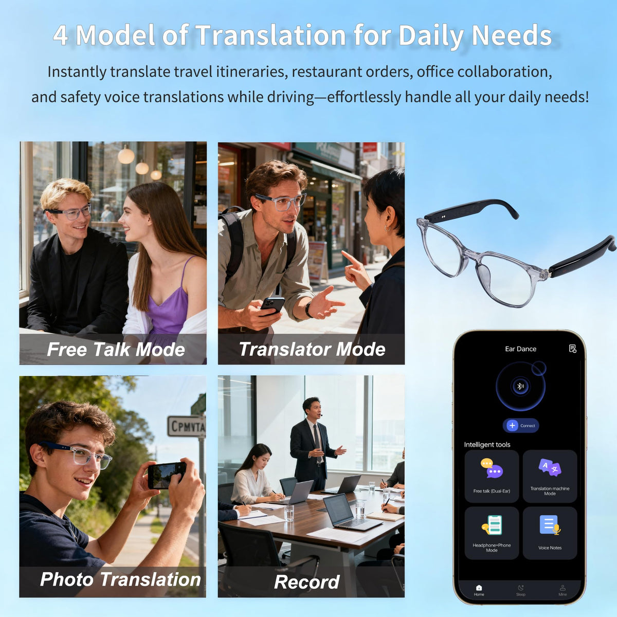 Giinova AI Smart Glasses color-change lenses adapt to outdoor light.