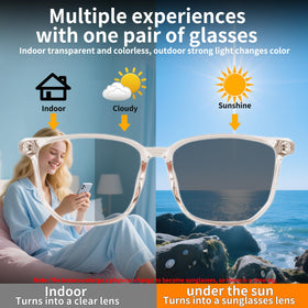 Giinova photochromic lenses adjust between indoors and bright outdoor light.